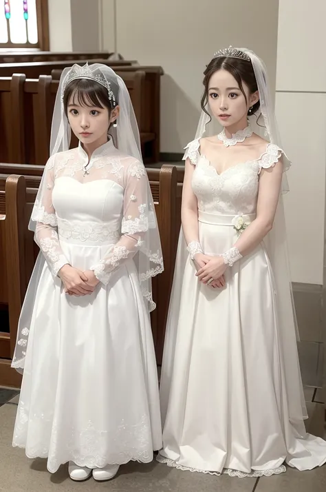 haruno sakura, ((alone)), alone, bride, wearing a white wedding dress, queen, happy, ((show your forehead)), are standing, enter...