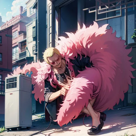 Doflamingo installing an air conditioner