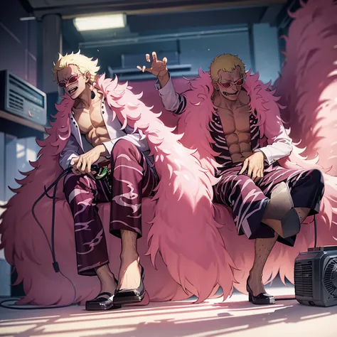 Doflamingo making a fuss about installing an air conditioner