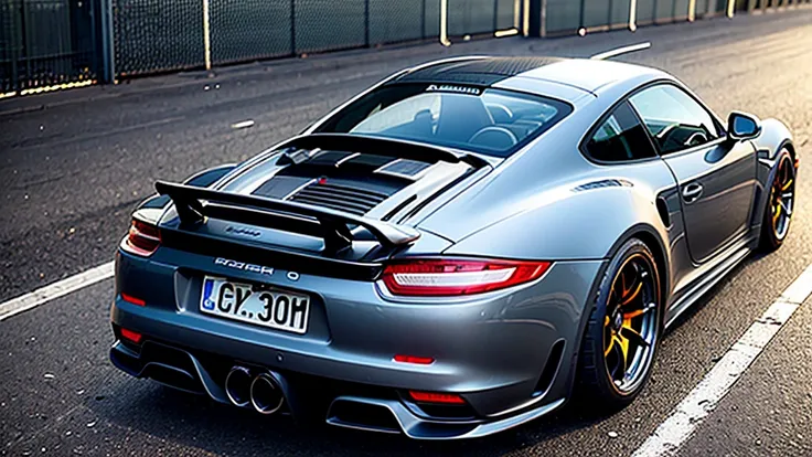 Porsche GT3 RS black with name stickers "TDI Automobile by Pino" , fond de ville la nuit