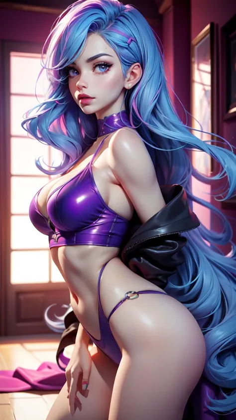 Best quality, Masterpiece, Portrait, Perfect anatomy, Femininity, Cool, Flawless, , Solo, Sexy, Stylish, Mature, Purple eyes, Long light blue hair, Mole above lip, Red lipstick, Big breasts, heart 