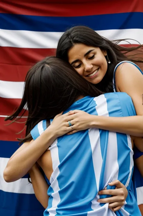 person hugging argentine flag 