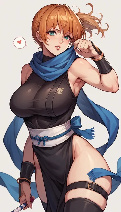 score_9, score_8_up, score_7_up, source_anime kasumi from dead or alive, black ninja clotches, blue scarf, milf, mature woman
