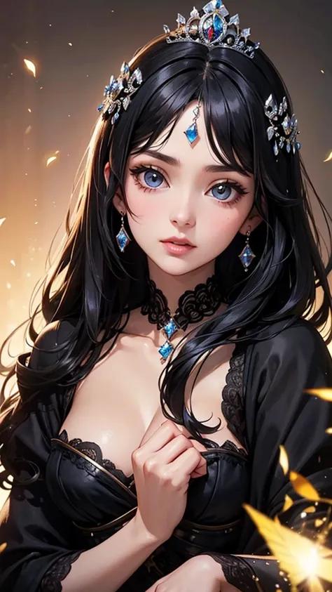 A beautiful black-haired woman transformed into the princess of the Land of Light