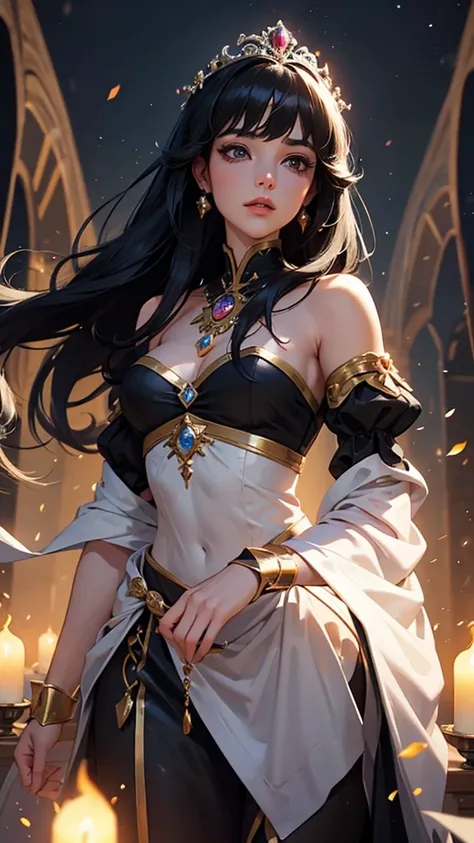 A beautiful black-haired woman transformed into the princess of the Land of Light