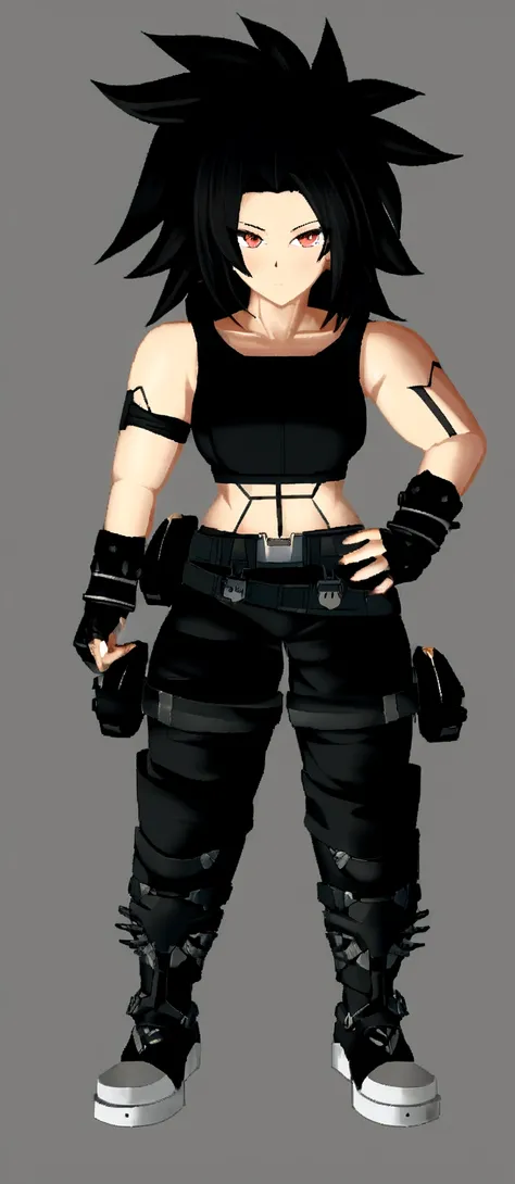 1girl, valkyrie style character, female protagonist 👀 :8, mechanical punk clothing, wearing techwear and armor, full body concept, anime style character, æon flux style mix, in a dark space mercenary outfit, clear clothing design, Tifa, !!full - length por...