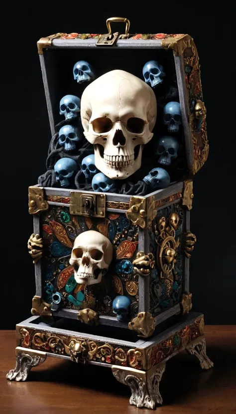 Mimic/Treasure Box Monster，in style of Maximalism , skull, still-life