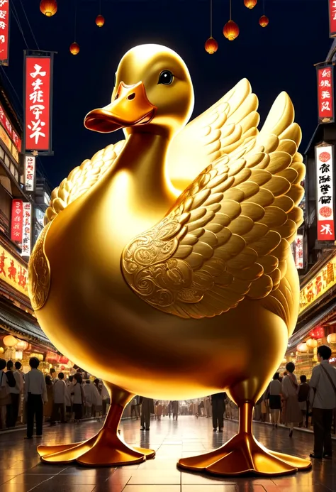 Giant Golden Duck 、I enjoy trading FX using a PC.、Japan anime style、Solemn