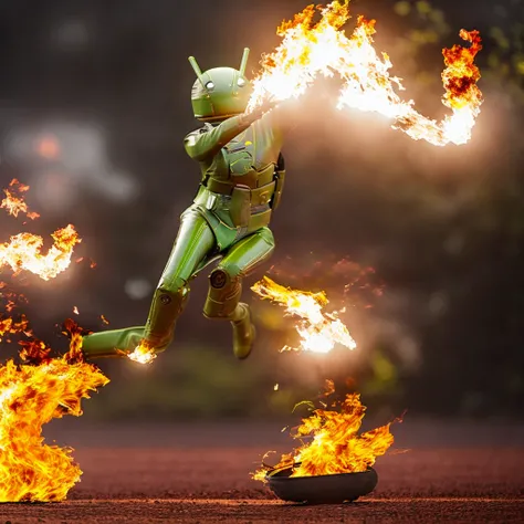 I want an HD image of an Android on fire