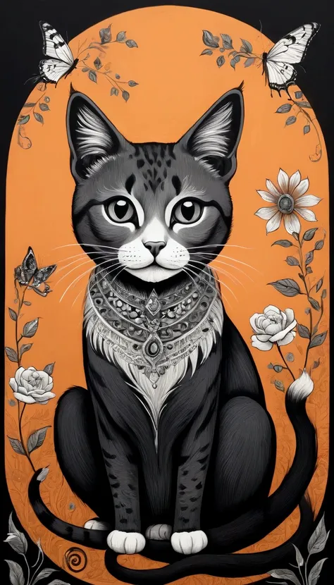 feline animal painting in style of mcbess