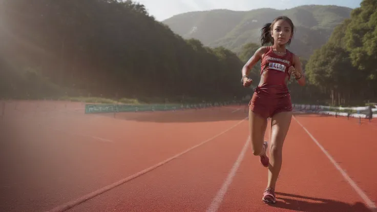 (((a runner girl sprinting towards the finish line:1.9))), focused expression, sweat beading on skin, wind blowing hair, dynamic motion blur, cinematic lighting, vibrant colors, ultrarealistic, 8k, hyper detailed, photorealistic, cinematic composition, dra...