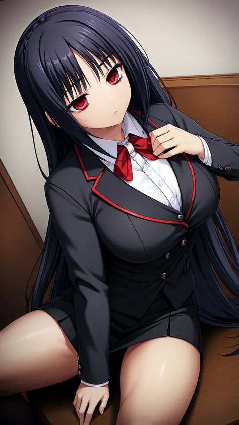 black-hair,bainded-hair,Braided Hair、long-hair,red-eyes,big-breast,business-suit,black-business-suit,black-pantyhose,mini-skirt,23 years old,older sister、Ultra-high resolution、Ultra HD、
