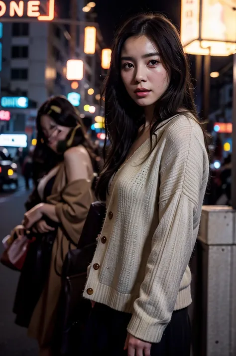 (Cinematic Aesthetic:1.4) Photo of a beautiful korean fashion model bokeh city night