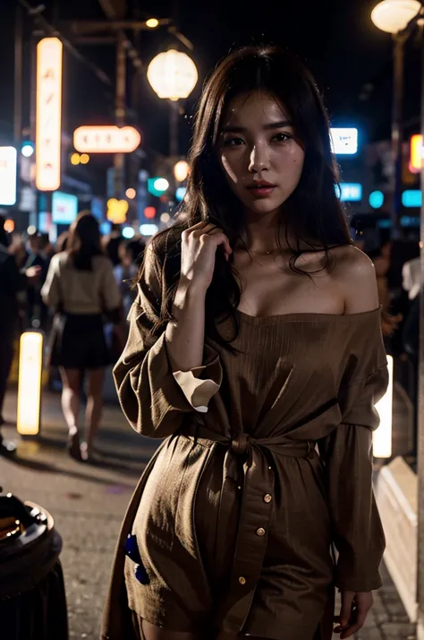 (Cinematic Aesthetic:1.4) Photo of a beautiful korean fashion model bokeh city night