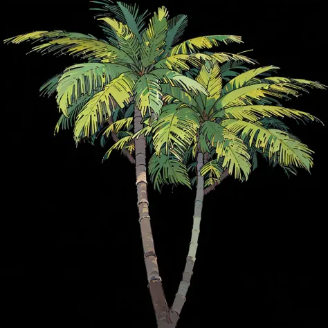 a close up of two palm trees on a black background, palm tree, tropical trees, tropical palms, a palm tree, palm trees, tree palms in background, palmtrees, exotic trees, coconut palms, palm trees in the background, palms, coconut trees, the palms come fro...