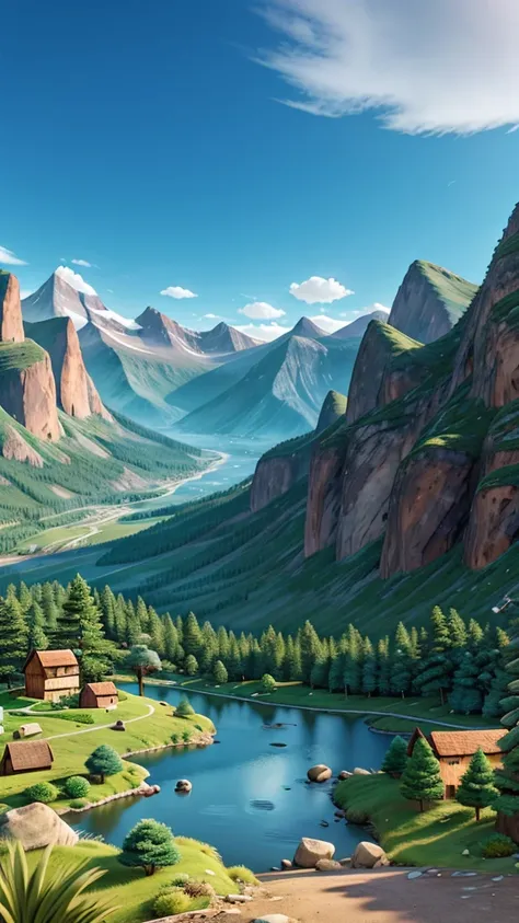 Animated landscape and mountains