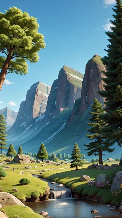 Animated landscape and mountains