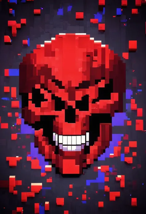 A pixel red skull in a 3/4 angle