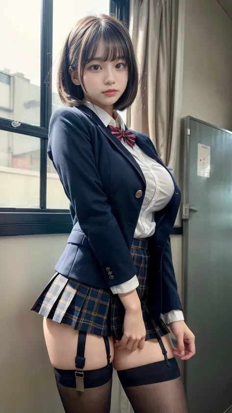 masterpiece, best quality, illustration, Super detailed, fine details, High resolution, 8K,wall paper, perfect dynamic composition,(Details High quality, realistic depiction of eyes:1.3), from side, High School Classroom、High school girl uniform、blazer 、Su...