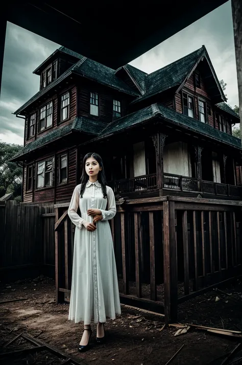 A haunted house with lady ghost