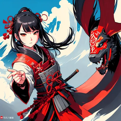 Close-up of a person in a samurai costume holding a sword, Japanese manga style, award winning manga style, feudal japan art, Japanese art style, Traditional Japanese concept art, pixiv Daily Ranking, everyone, Top rated on pixiv, Japanese animation style,...