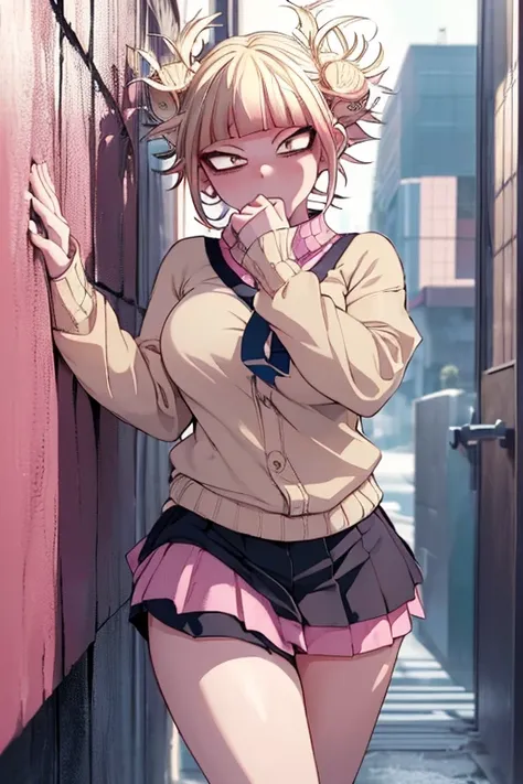 (\himiko toga:1.3)/,(boku no hero academia:1.5),(wearing),+, (a sexy miniskirt going up to the ass and a pink blouse with a neck...