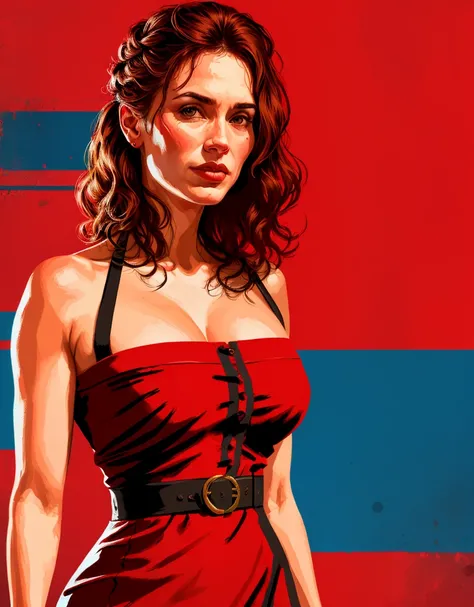 R3DD34Dstyle, digital portrait, woman online character, red background 