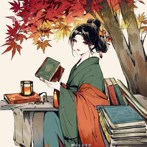 ink painting，meishi used books，lanting ancient ink，the charm of autumn