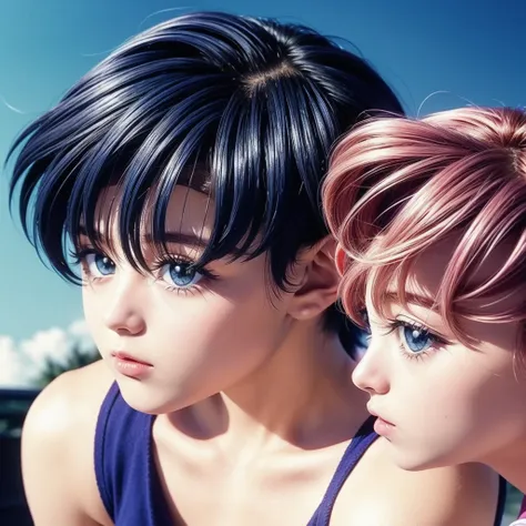 image gear anime style 1990s sailor moon being androgynous genderless person nonbinary mullet haircut