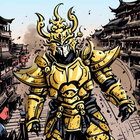 ink painting，the sky-piercing incense bursts through chang'an，the city is full of gold armor