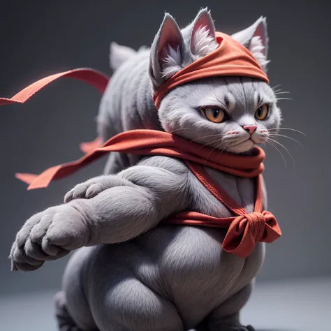 grey cat with red bandana 3d angry