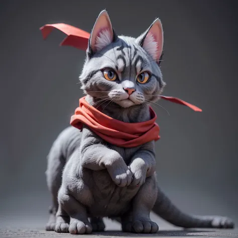 grey cat with red bandana 3d angry thug style