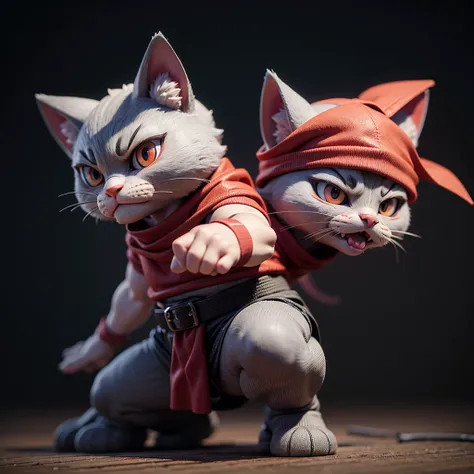 grey cat with red bandana 3d angry thug style