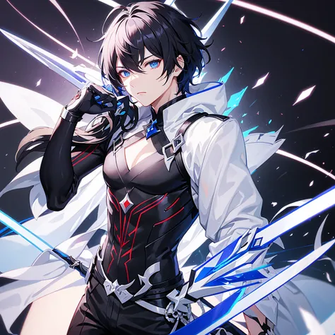 Honkai impact male black hair and blue eyes and swords