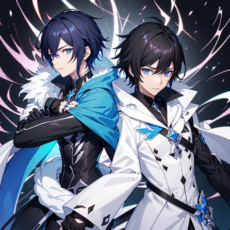 Honkai impact male black hair and blue eyes and swords