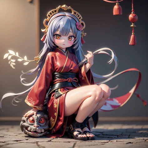 a girl with japanese chinese dragon