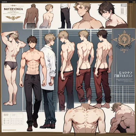 Masterpeice, best quality, correct annatomy, refrence sheet, male, underwear, athletic, multiple poses, front and back, muscular, adult, full body,