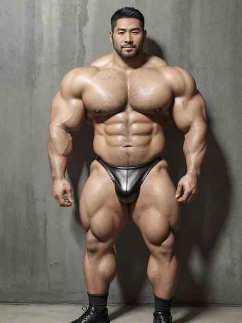 There is only one handsome Asian actor in the photo，35 years old，Tall, Fit body，short hair, O-Shaped Beard，Perfect body, Dark Skin，Radiant Skin，Smooth skin，No body hair，Muscle bulge, muscular, Very large pectoral muscles，Very sexy abdominal muscles，Very we...