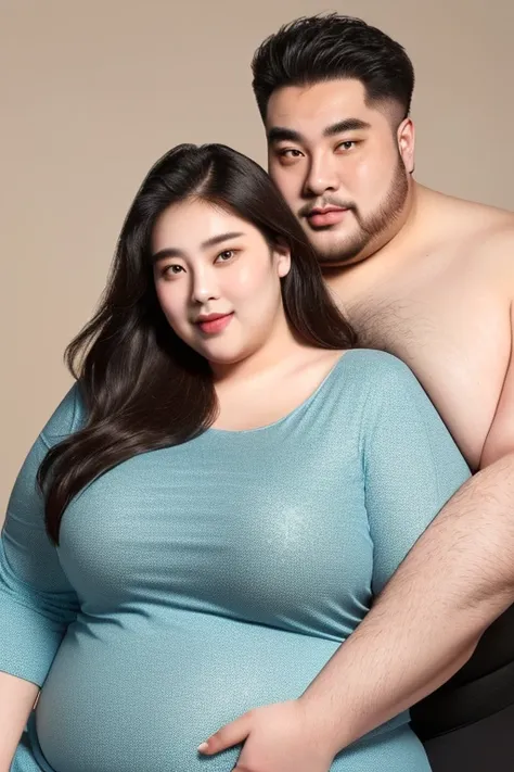 186cm 105kg thin man with abdominal obesity, ((140kg upper body obese woman)), A friendly extremely obese man and woman couple, photorealistic, 8K, sexual intercourse