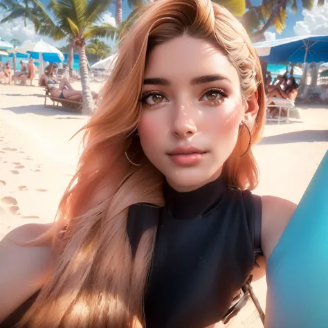 arafed woman in a bikini sitting on a beach with palm trees, selfie of a young woman, 8k selfie photograph, in the beach, 19-year-old girl, 30-year-old woman from cuba, at a tropical beach, kailee mandel, malika favre, taken in the early 2020s