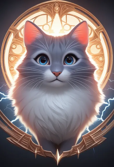 Close-up shot of a cat, whole body, Holds a lightning-charged sword, Wearing dark armor, Castle Background, High resolution, masterpiece, Highest quality, Super detailed, Super detailed, Ultra-realistic,
 Hong Kong Style, 3D Fluffy, Cute and adorable close...