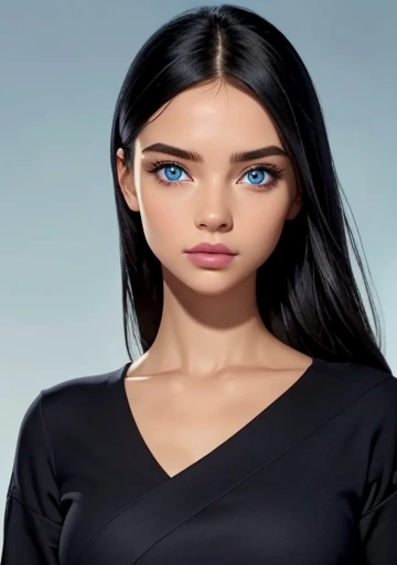 A perfect asymmetrical and detailed face, blue eyes ,black hair, beautiful full body portrait 1.2 esbelta Grandes guide 