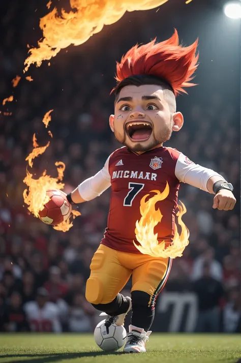 Create a football fan mascot, in a humanized way of FIRE