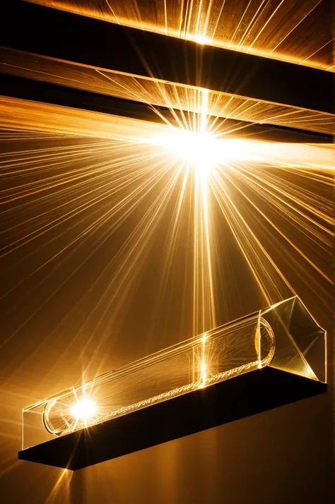 Light rays enter a glass beam, fall on a penny below the beam, and exit through the glass.