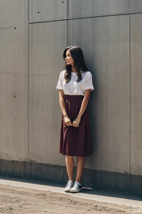 A girl standing at a wall 