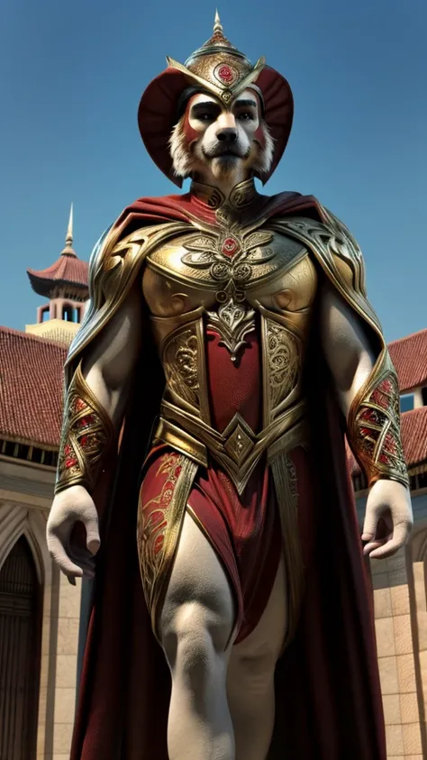 Photorealistic images of Indonesias Acehnese superheroes, their sleek, Renaissance-inspired costumes, decorated with intricate traditional Acehnese patterns, look majestic against the backdrop of Acehs Grand Mosque.  The superheros sharp eyes survey the bu...