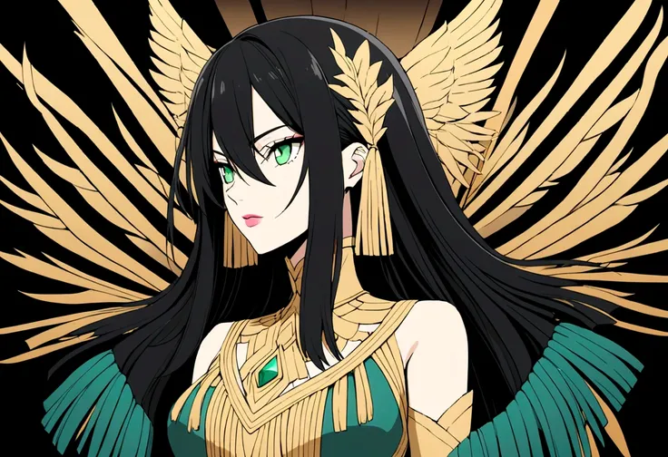 1 a girl, white, black hair, fringe, green eyes, high, distant view, and in profilefashion catwalk, 30 % Megan Fox characteristics, animation in anime version, very detailed illustration, 8ki, masterpieces.