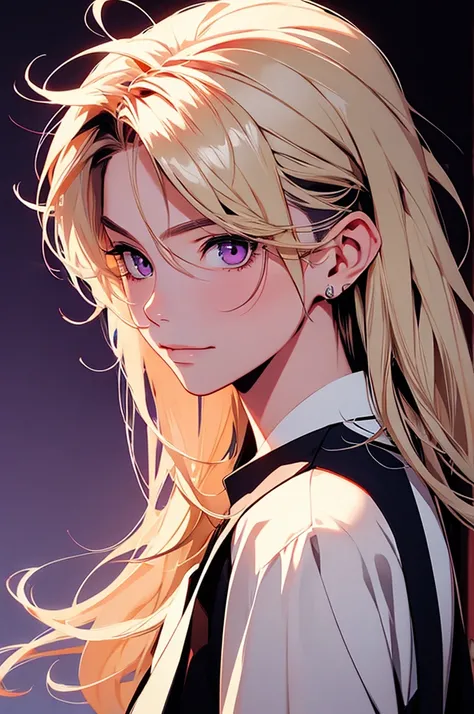 2d illustration, Anime, fine art portrait, in manhwa style, Bishamon from Noragami, 1 girl, blond hair, long hair, big hair, eye patch, pixie with undercut, draw up, purple eyes, Dutch corner, Beautiful, A high resolution, masterpiece, Best quality, high d...