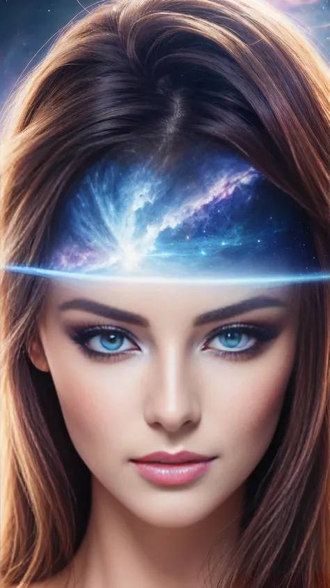 Masterpiece, an ultra hot gorgeous European woman , High Detail Eyes, Perfect Eyes, Portrait, High Detail Face, Same Eyes, Glare, Rainbow Color, Global Illumination, Soft Light, Dream Light, Digital Painting, 8K Close-up, Fantasy, Night Sky, Stars, Nebula,...