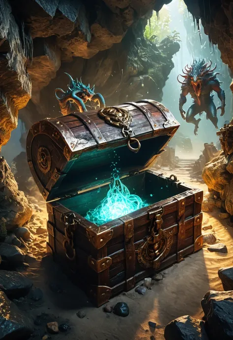 treasure box monster mimic, d&d, deep in an abandoned mine shaft, explorers find a forgotten chest covered in dust. however, as ...